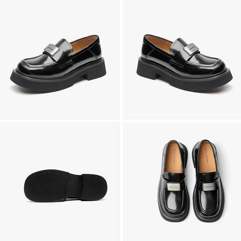 BEAUTODAY Classical Loafers Women Genuine Cow Leather Solid Color Slip-on Ladies Shoes Handmade 26607 241225