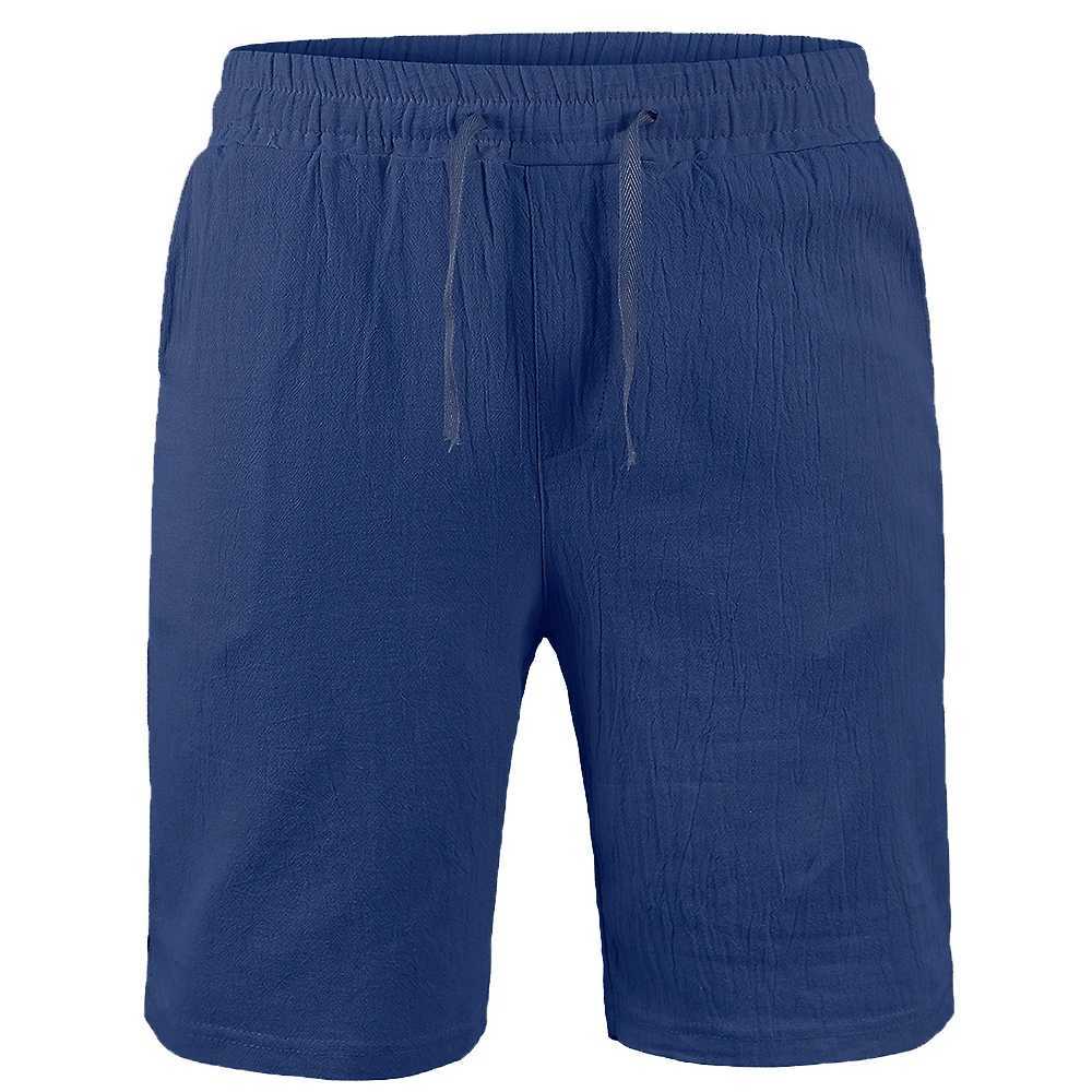 Mens cotton linen shorts mens summer breathable solid color linen shorts loose casual lace top W241226