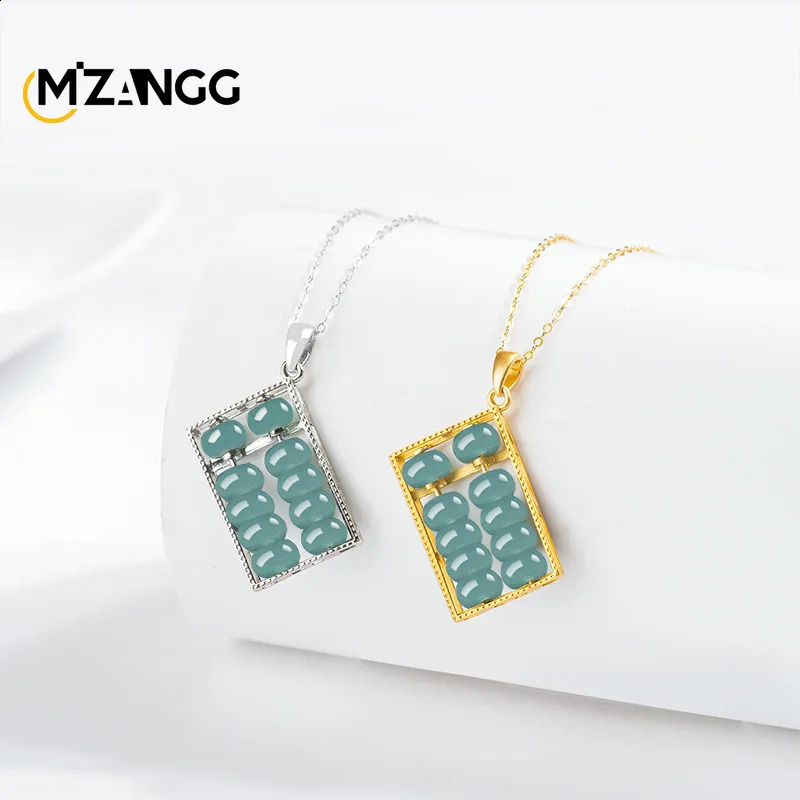 Myanmar Jadeite Blue Water Fortune Abacus Pendant S925 Silver Inlaid Jade Necklace Exquisite Fashion Jewelry for Men and Women 241226