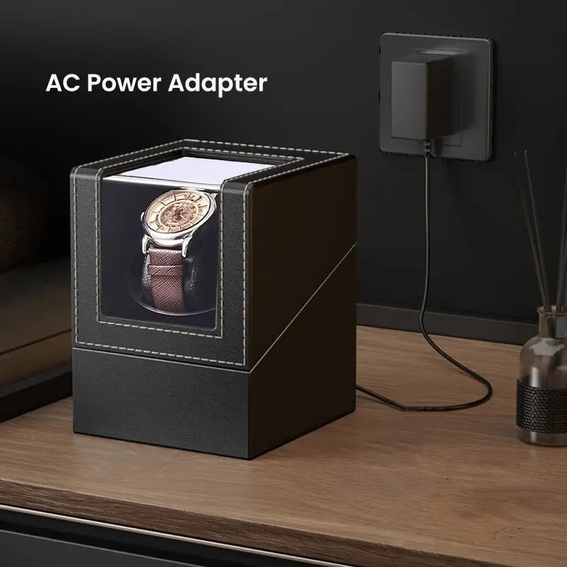 Classic Single Watch Winder for Automatic Watches Auto Watch Winder Box with Quiet Motor Leather Watch Rotator AC Adapter 241226