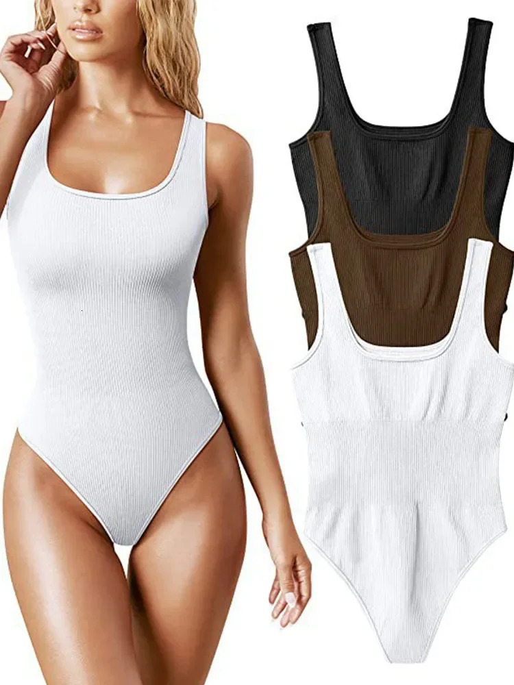Seamless Sculpting Shaper Tank Top Solid Knit Rib Bodysuits Women Sleeveless Backless Romper Jumpsuit Beach Wear Bodysuits 241225