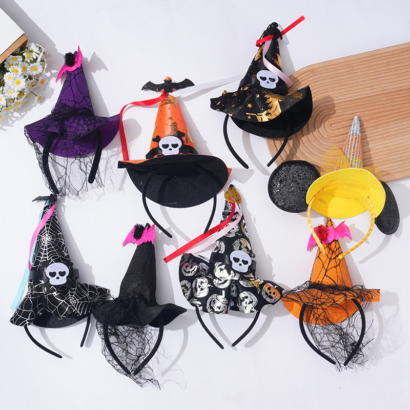 Magical Halloween Witch Hat Hair Band with Glittery Lace Detail - Perfect for Parties & Events