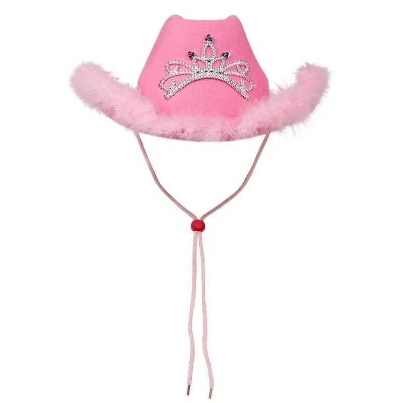 New Western Cowboy Cs Y2K Womens Pink Cowboy Hat Headwear Cowboy Hat Holiday Clothing Party C Feather Edge Fedora C W241225