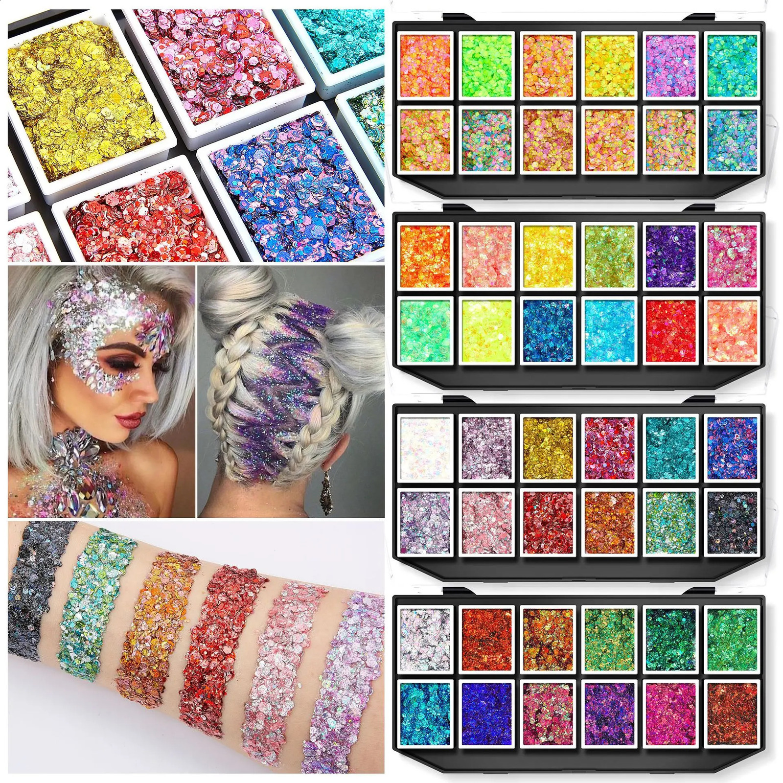 Christmas Sequins Decorative Body Cream Luminous Holographic Multicolor UV Chunky Glitter Gel Paste Palette 241226