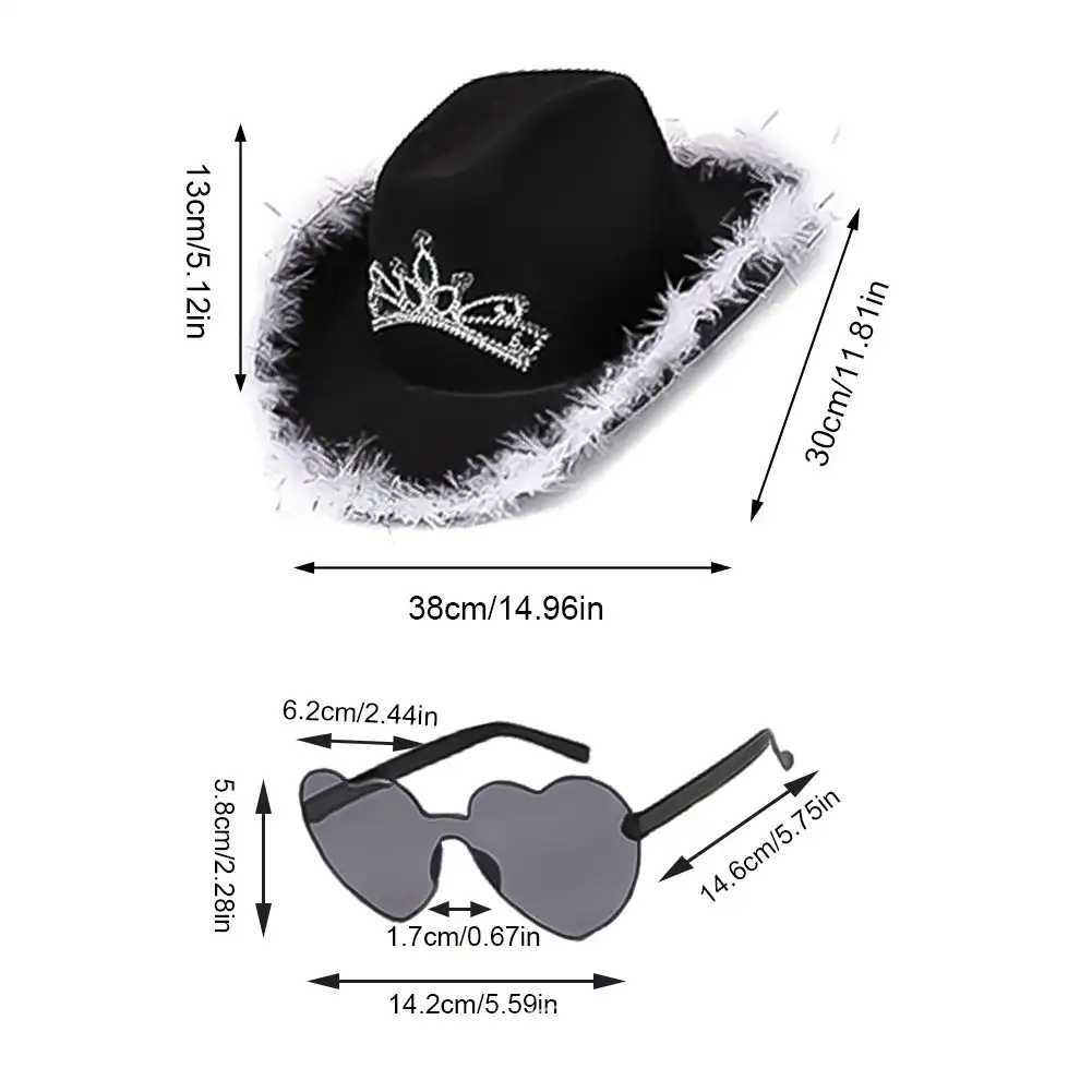 Pink Headpiece Western Cowboy Hat Set Womens Girls Curly Hair Fedora Cs Feather Edge Beach Cowboy Hat Shining Western Party C W241225