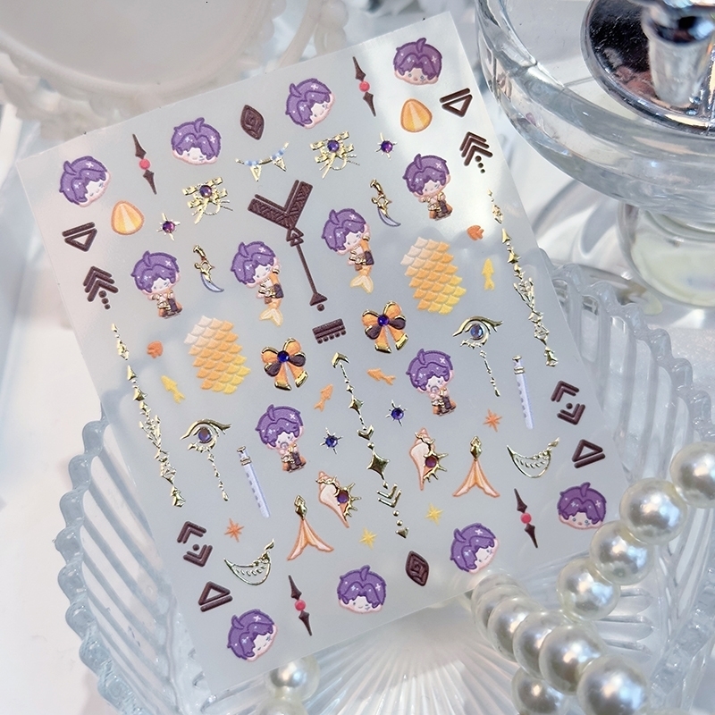 Love and Deepspace Qi Yu Mermaid Kawaii Chibi Nail Stickers Blue Color Self Adhesive Nail Art Accessories Bronzing Diamond Decor 241225