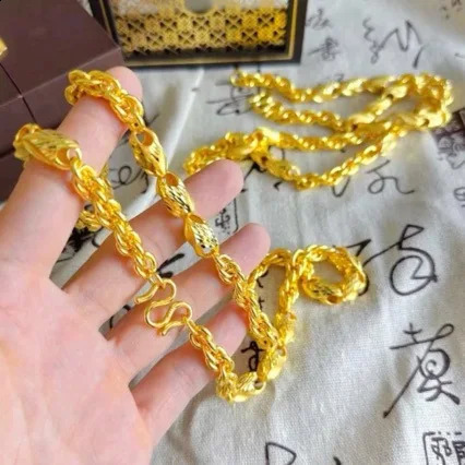 18K gold wheat necklace domineering mens twist melon seed chain AU750 thick jewelry for men 241226