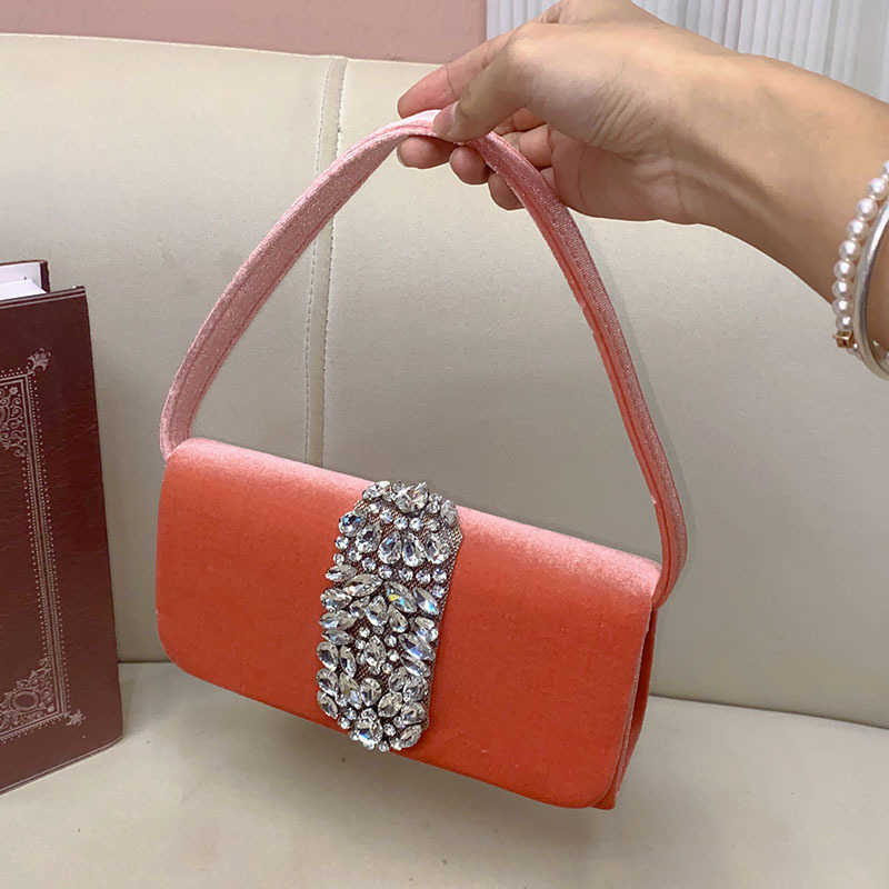 French Small Fragrant Style Is Shiny and Not Effective Set with Square Bags Temperament Velvet Hand Held Evening Bags Clutch 241226
