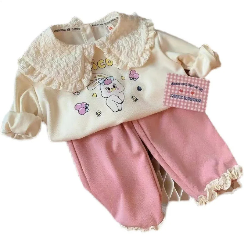 Kids Girls Clothes Sets Autumn Spring Cartoon Rabbits Girl Pullover TopsPants 2Pcs Fashion Children Sweatshirt Tracksuit 16Yrs 241225