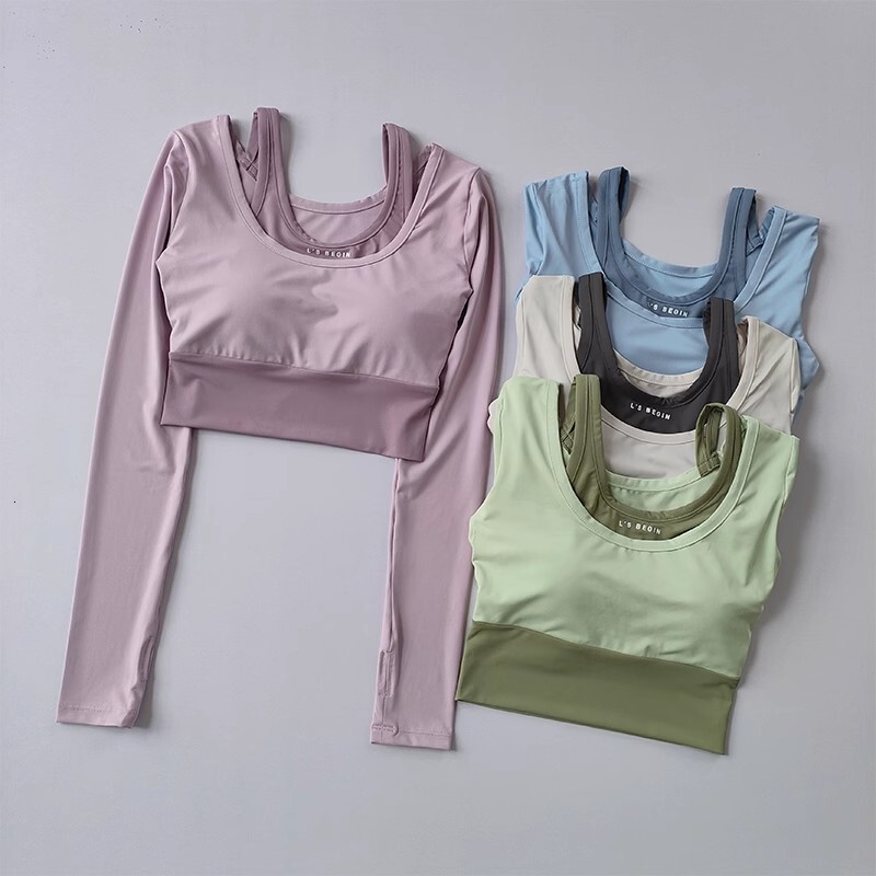 Women's Shirts Long Sleeve Running T-Shirt Workout Fiess Gym Top Pads Slim Fit Sports Training Yoga Crop Tops