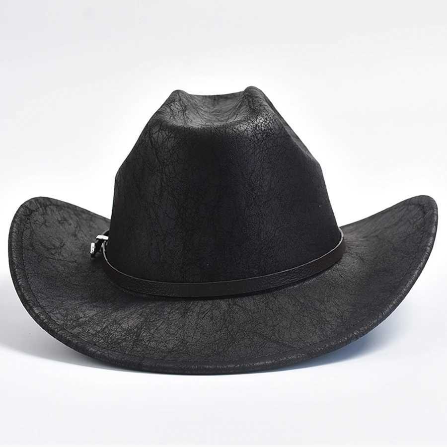 Artificial leather western mens cowboy hat retro gentleman Panama cowboy hat Sombrero Hombre W241225