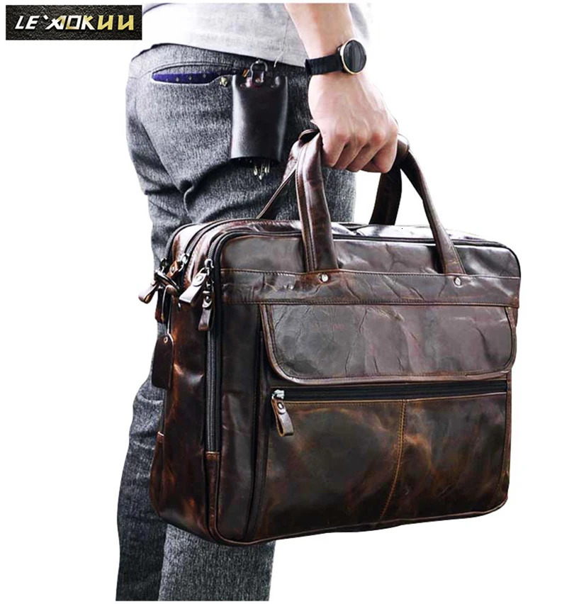 Men Oil Waxy Leather Antique n Business Briefcase Laptop Document Case Fashion Attache Messenger Bag Tote Portfolio 7146 241225