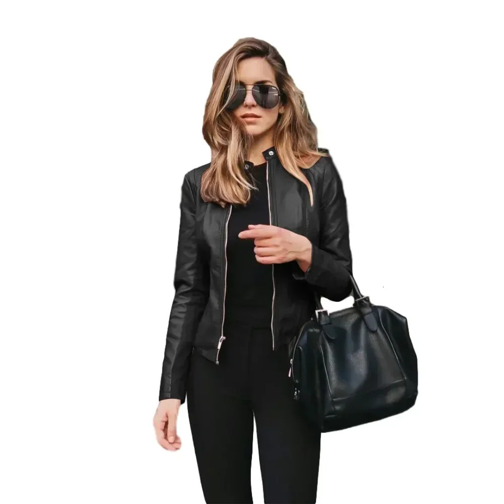Allukasa Women Bike Coat PU Leather Outwear Zipper Outfit Spring Autumn WomeFashion Short Thin Female Jacket 241225
