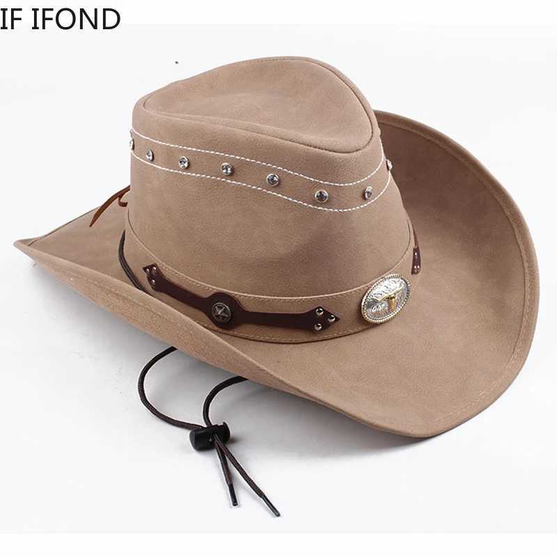 Classic% Leather Western Mens Cowboy Hat Gentleman Dad Godfather Cs Panama Cowboy Womens Jazz Hat Sombrero Hombre W241225