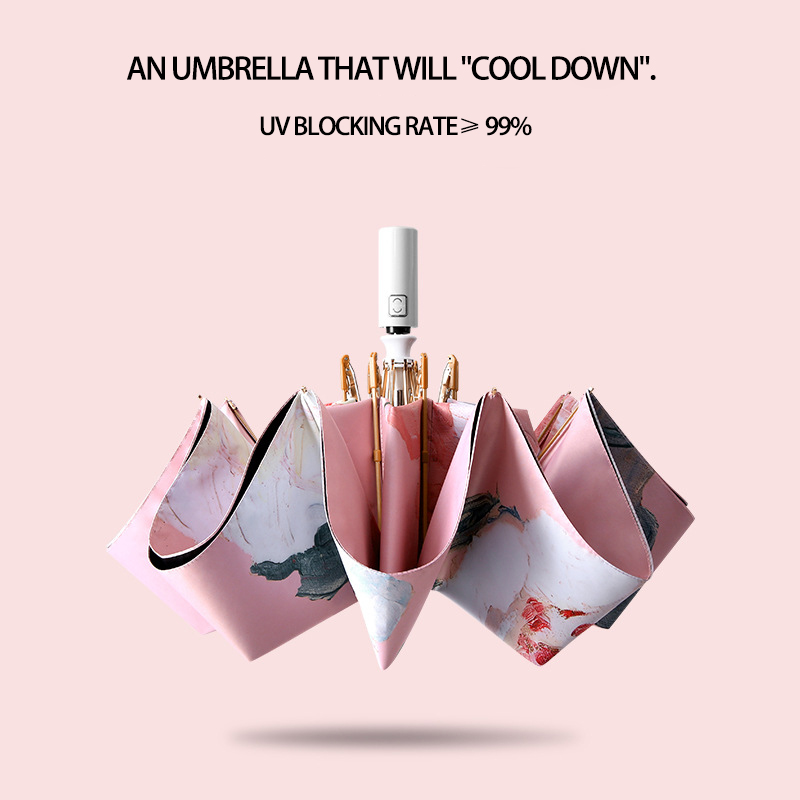 All-Weather UV Black Coating Sun Shade Umbrella - Elegant Women's Folding Raincoat with Artistic Print