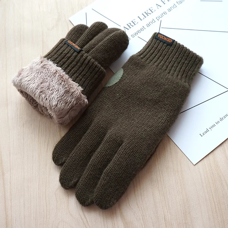 Men Gloves Fashion Male Double thickened pure Wool Knitted Warm Gloves Touch Outdoor Winter Warm Driving Gloves 241226
