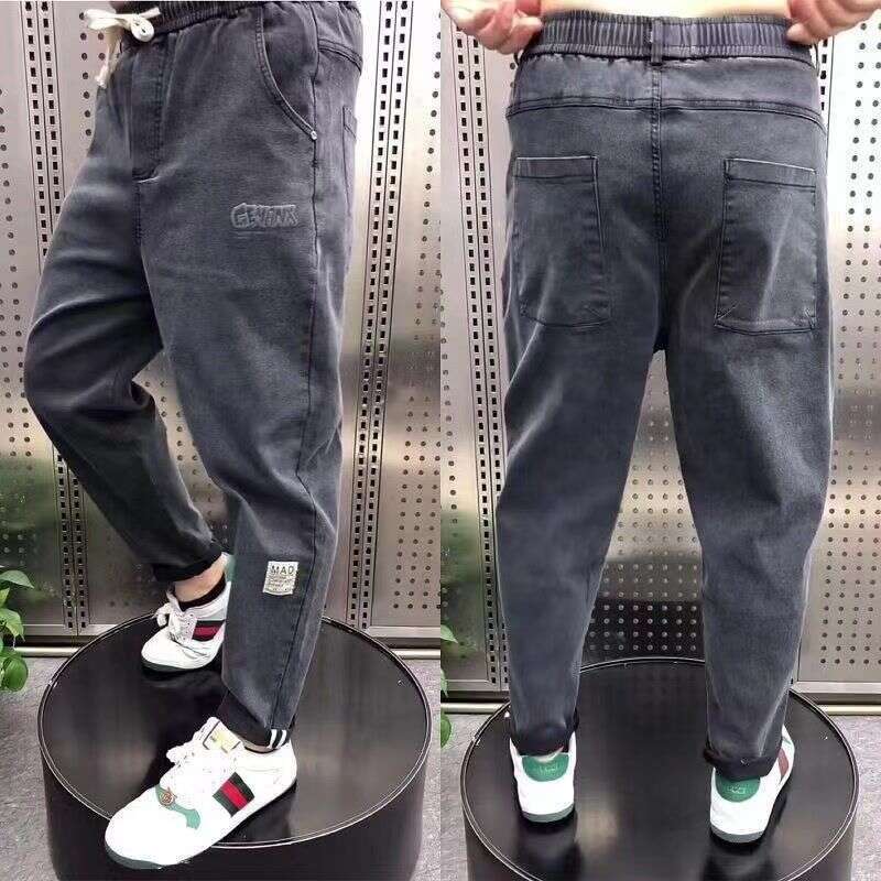 Haruku Stretch Korea Streetwear Loose Solid Denim Jeans Elastic Waist for Men Spring Summer New plus size 7XL 8XL Casual Pants