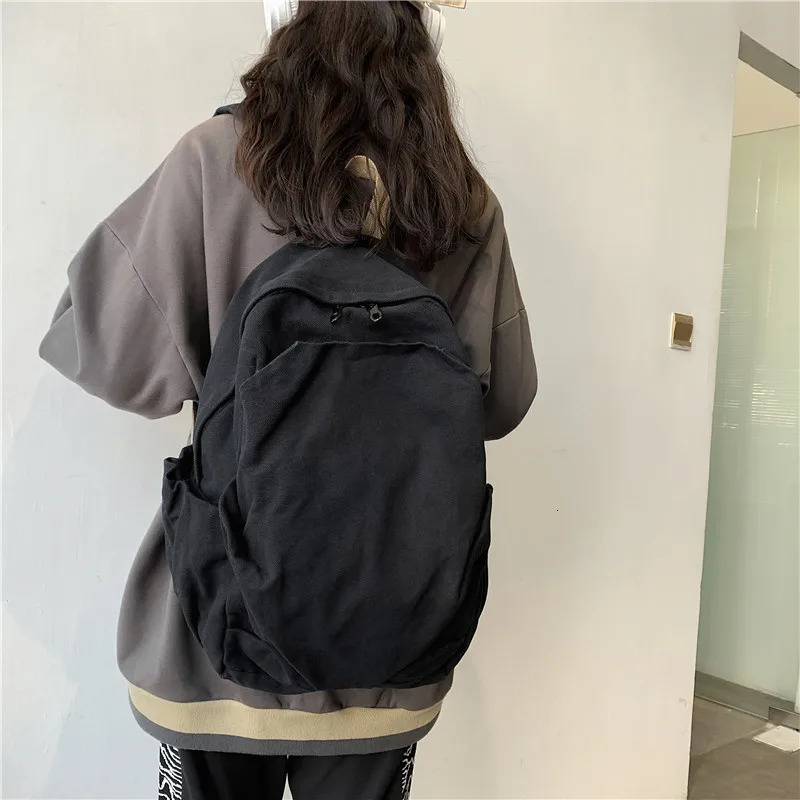 Solid Color Schoolbag Student Canvas Backpack Large Capacity Laptop Bags Shoulder Bag for Women Travel Backpacks 241225