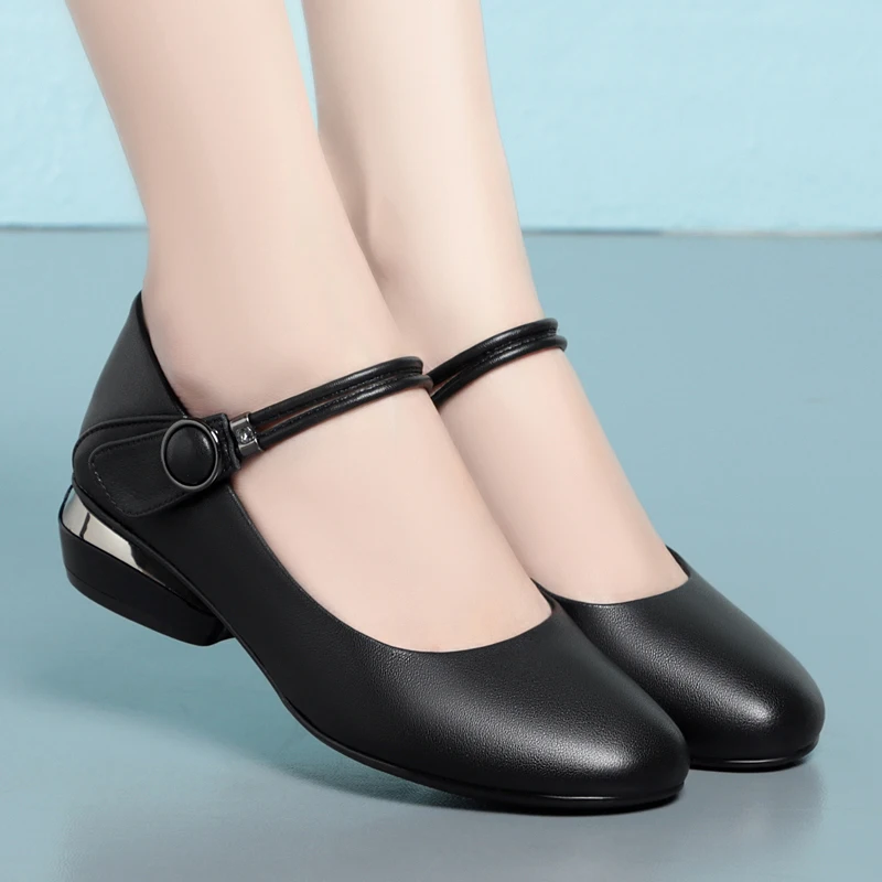 AIYUQI Women Shoes Genuine Leather Mary Jane Shoes Ladies Mid-heel Large Size Women's Shoes