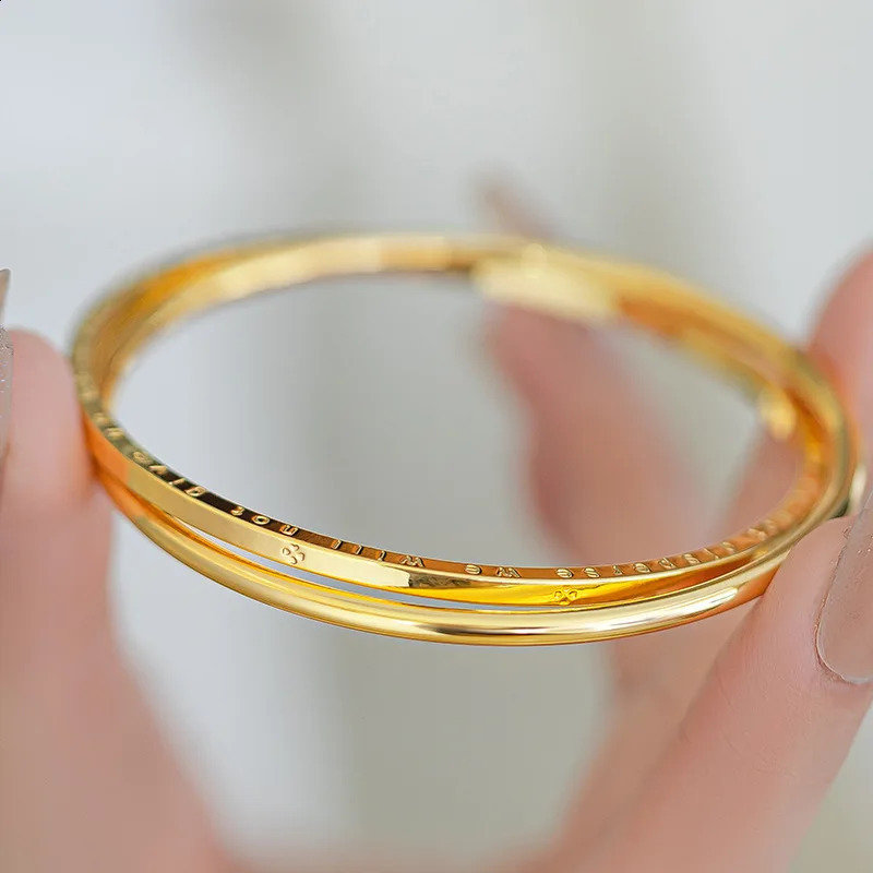 14k Gold Double Ring Clover Letter Bracelet Womens Embossed Pearl Classic Style Bracelet Jewelry Gift 241226