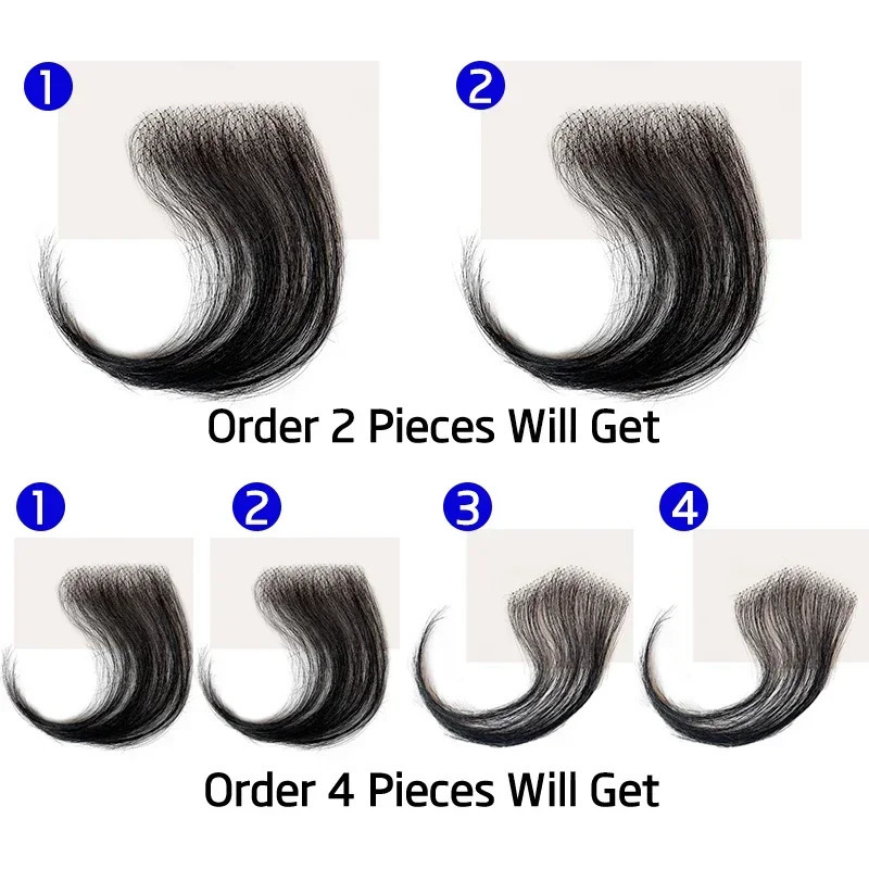 15cm 100% Human Hair Invisible Natural Bangs Black Lace Edges Seamless Covering Forehead Hairline Patch Sideburn Edge Patch 241225