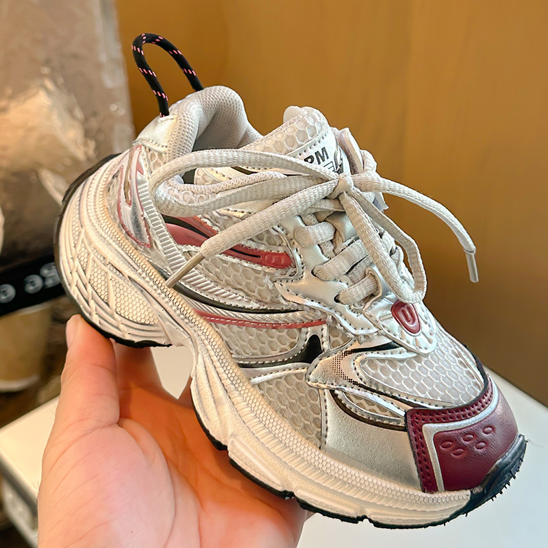 Daddy Shoes Female Ins Tide Outdoor Spring And Summer Thick Bottom Sneakers Mesh Designer Shoes Silver White Casual Shoes Size 28-40 For Children