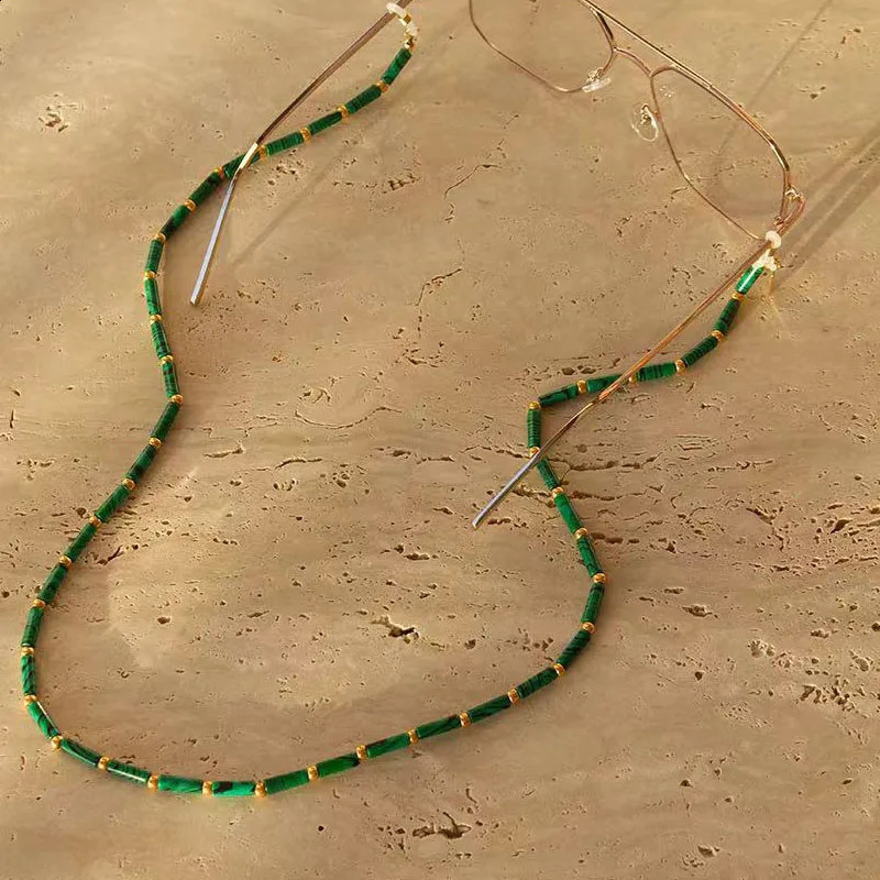 Bohemian Trendy High Quality Green Natural Stone Hanging Neck Glasses Chain Handmade Natural Pearl Embellishment Masking Chain 241226