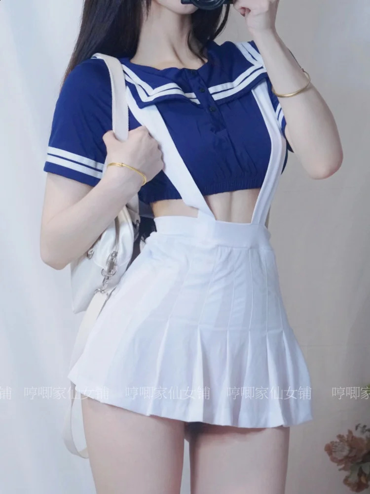 WOMENGAGA Preppy Style Sweet Sexy JK Lolita Strap Dress Mini Pleated Skirts T Shirt Fashion Two Piece Set Fairy Cute MB0D 241226