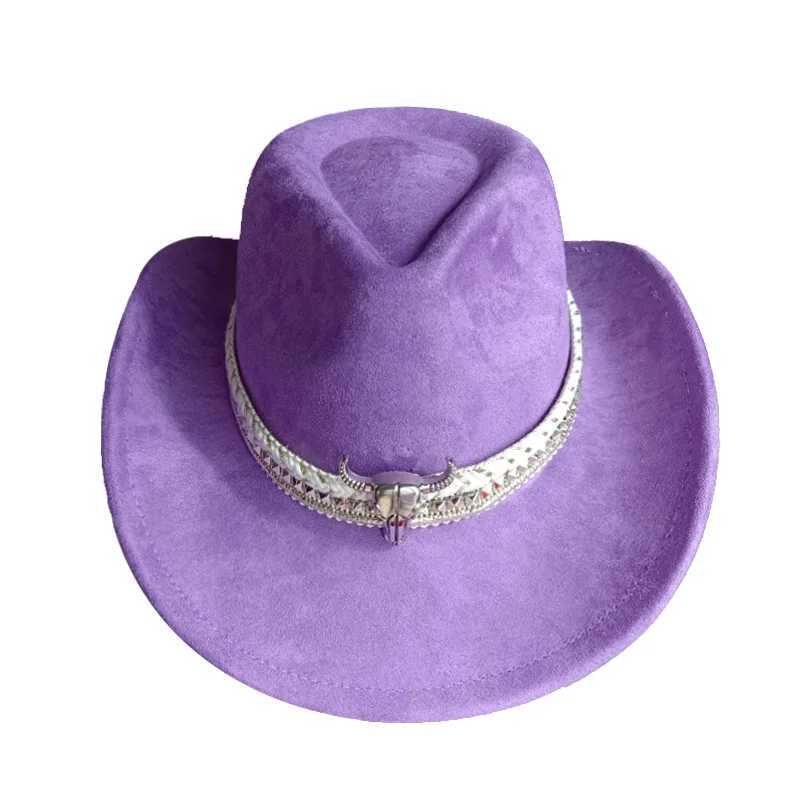 Suede Western Cowboy Hat Cow Head Jewelry Cowboy Hat Monochrome Felt Hat Mens and Womens Large Outdoor Hats Knight Hat W241225
