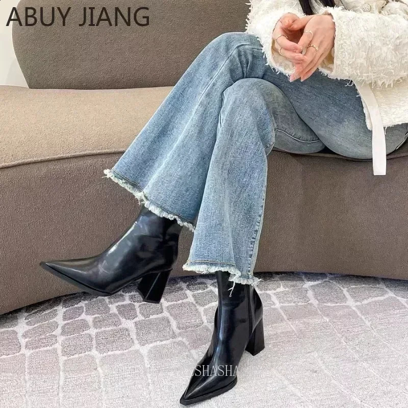 Back Zipper Short Womens Shoes Vintage Brown Pointed Toe High Heeled Boots Women Boots Heels Women Ankle Boots for Women 241226
