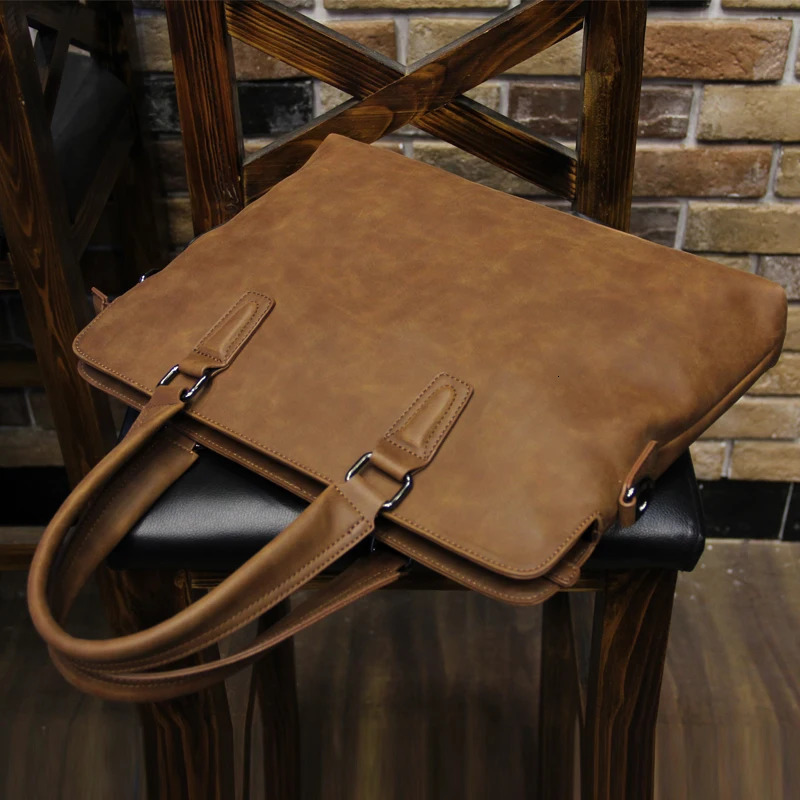 Crazy horse pu leather men bags vintage business leather briefcase mens Briefcase men travel bags tote laptop bag man bag 241225