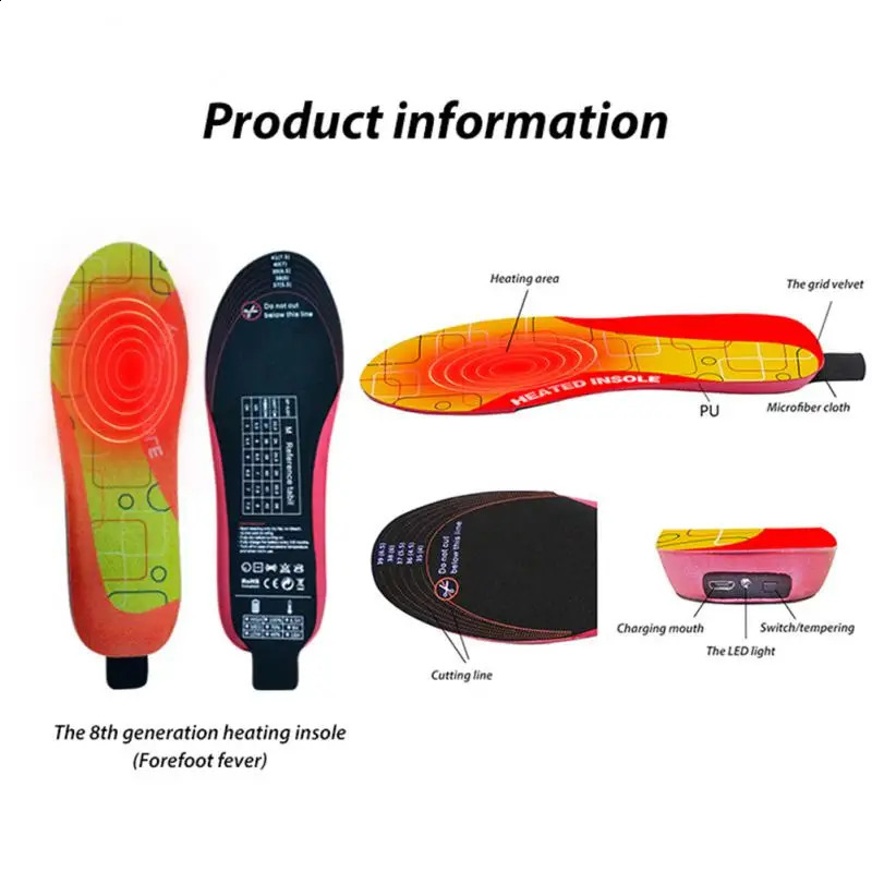 Winter Heated Insoles USB Wireless Temperature Adjustment Electric Foot Thermal Pad 12 Hours Warm Sock Pad 241226