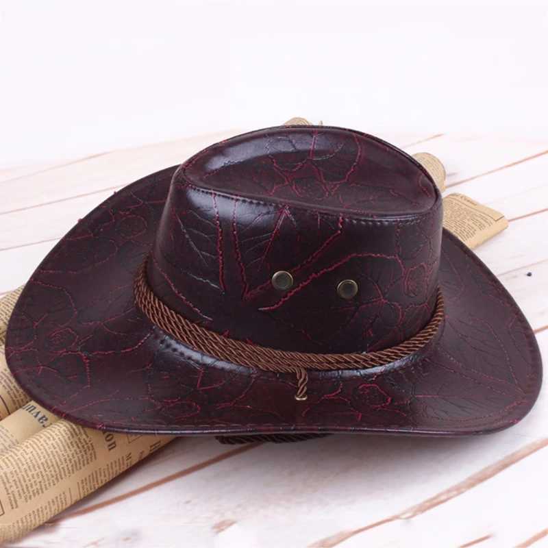 Vintage Leather Cowboy Basin Hat Breathable Hat Outdoor Leisure Vacation Summer W241225