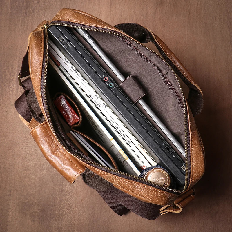 LUOKIR Vintage Real Leather Briefcase Men Cowhide Handbag Business Travel Messenger Bags Computer Bag For 15 Inch Laptop 241225
