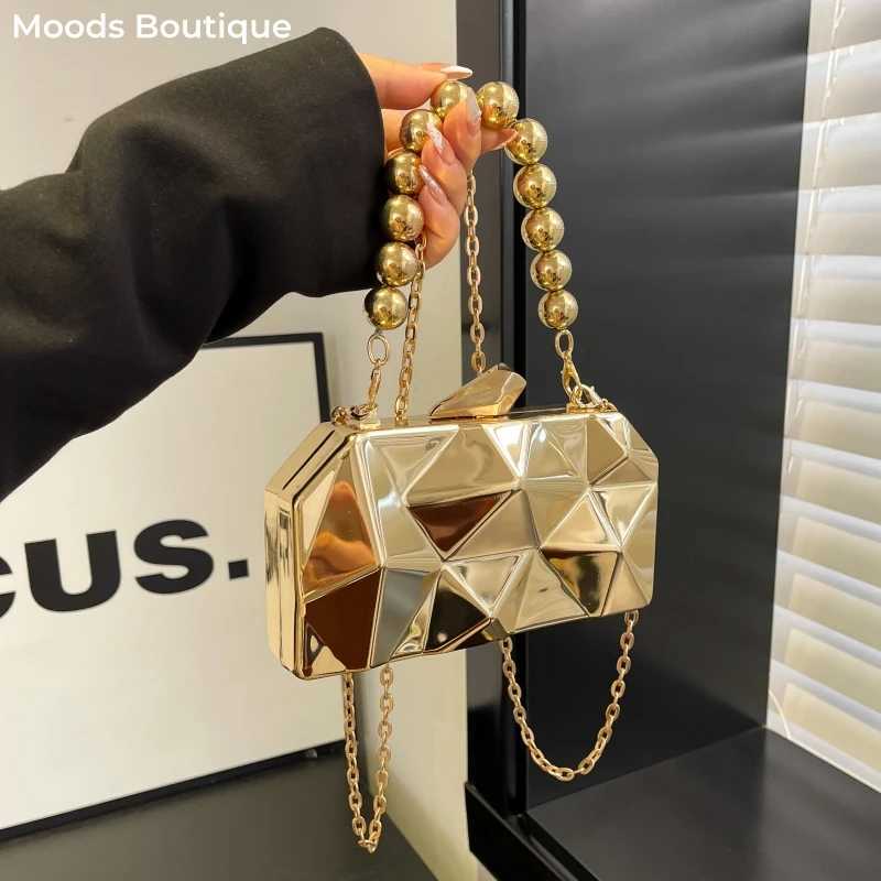 High Quality Golden acrylic evening clutch bag elegant womens geometric dinner party shoulder bag luxury designer wallet and handbag T241225