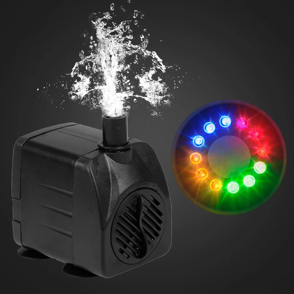 10W/15W Ultra-Quiet Submersible Water Fountain Pump Filter Fish Pond Aquarium Water Pump Tank Fountain with 12 LED Light 241225