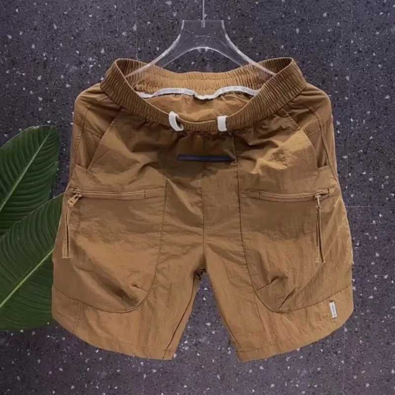 Japanese boyfriend comfortable summer 2024 new patch work elastic drawstring pocket zipper fashionable solid loose casual shorts W241226
