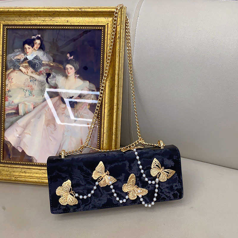 Evening Bags Fresh Sweet Niche Shoulder Underarm Bag New Chinese Style Metal Butterfly Chain Crossbody Bag 241226