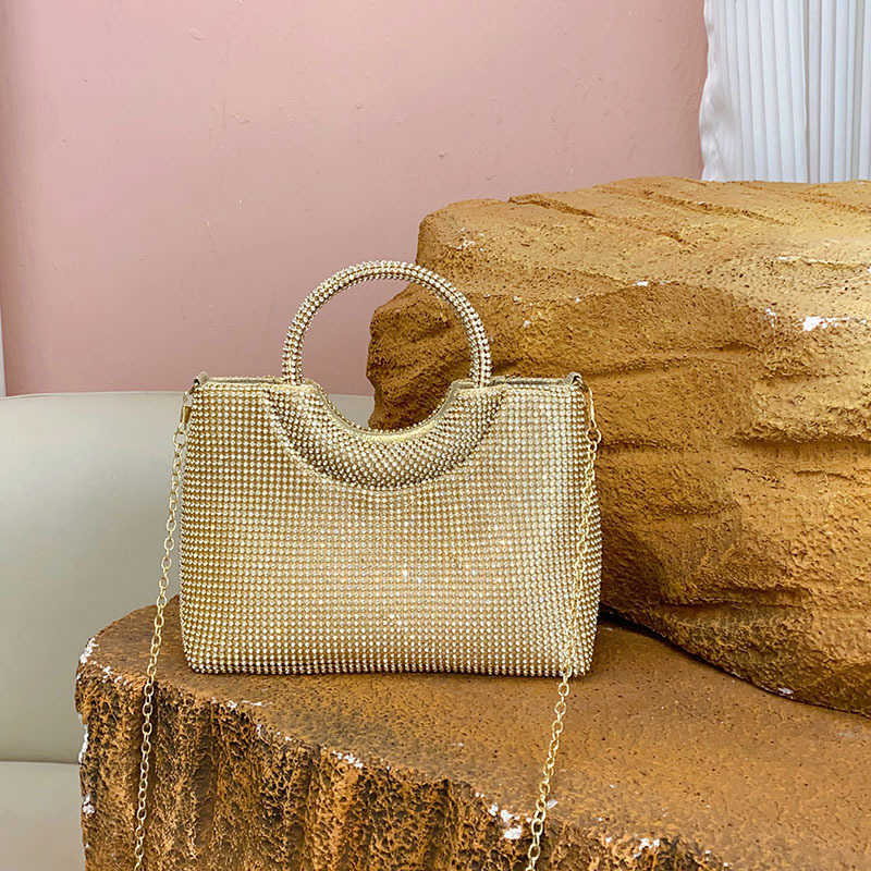 Evening Bags French Silver Ring Shiny Water Diamond Vegetable Basket Small Bag Simple Banquet Hand Held Crossbody Tote Bags 241226