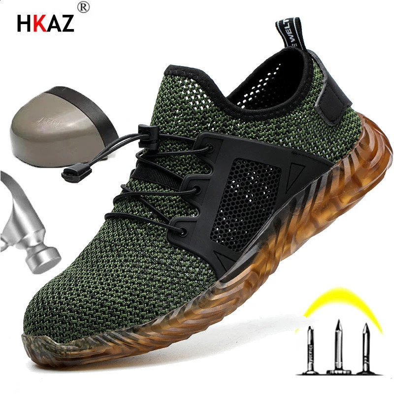 Summer breathable work shoes with iron toe anti puncture security shoes work sneakers for men anti-slip Lightweight safety shoes 241226
