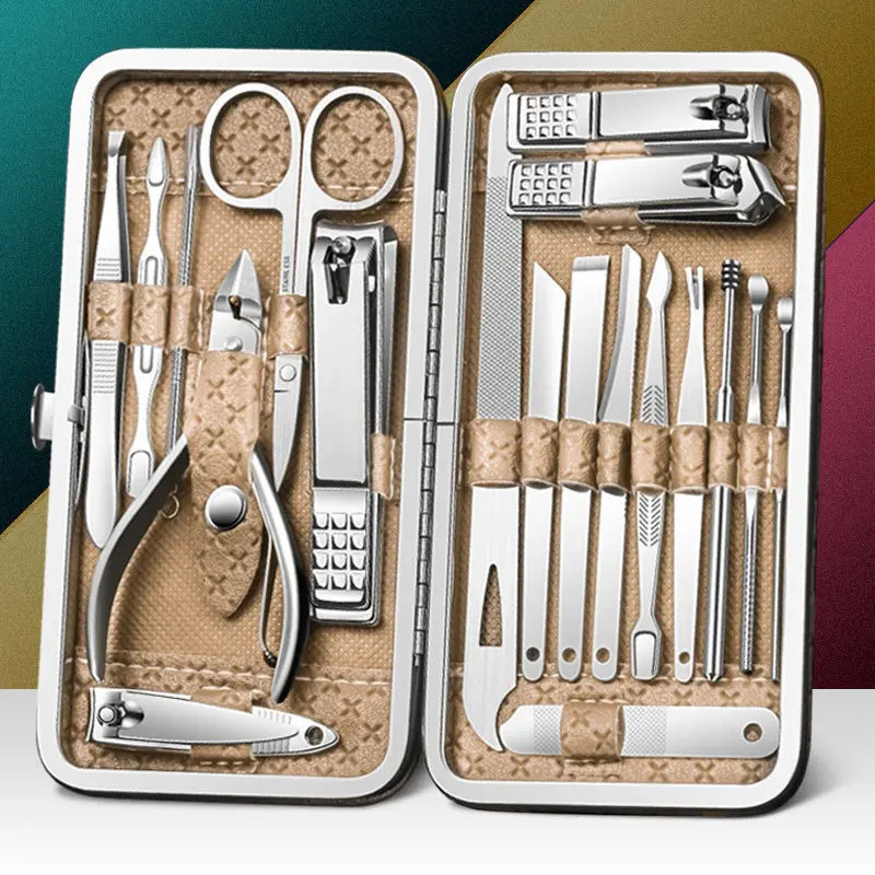 8/9/11/12/16/19Pcs Nail Clipper Sets Manicure Cutters Household Stainless Steel Earpick Pedicure Toe Nail Scissors Tools 241225