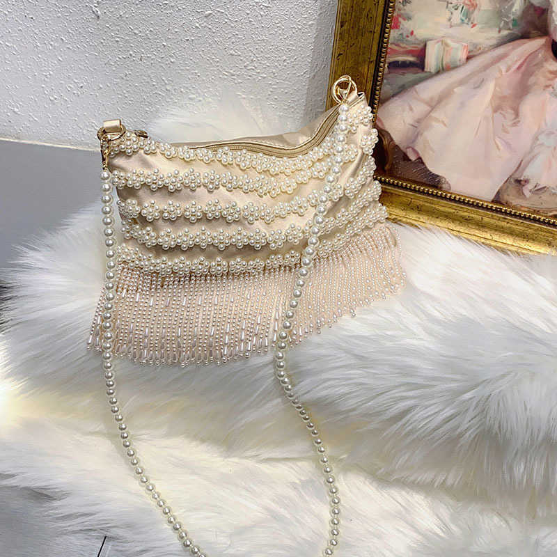 Temperament Banquet Evening Bags Handmade Beaded Tassel Sparkling Diamond Studded Single Shoulder Crossbody Bag Luxury Handbags 241226