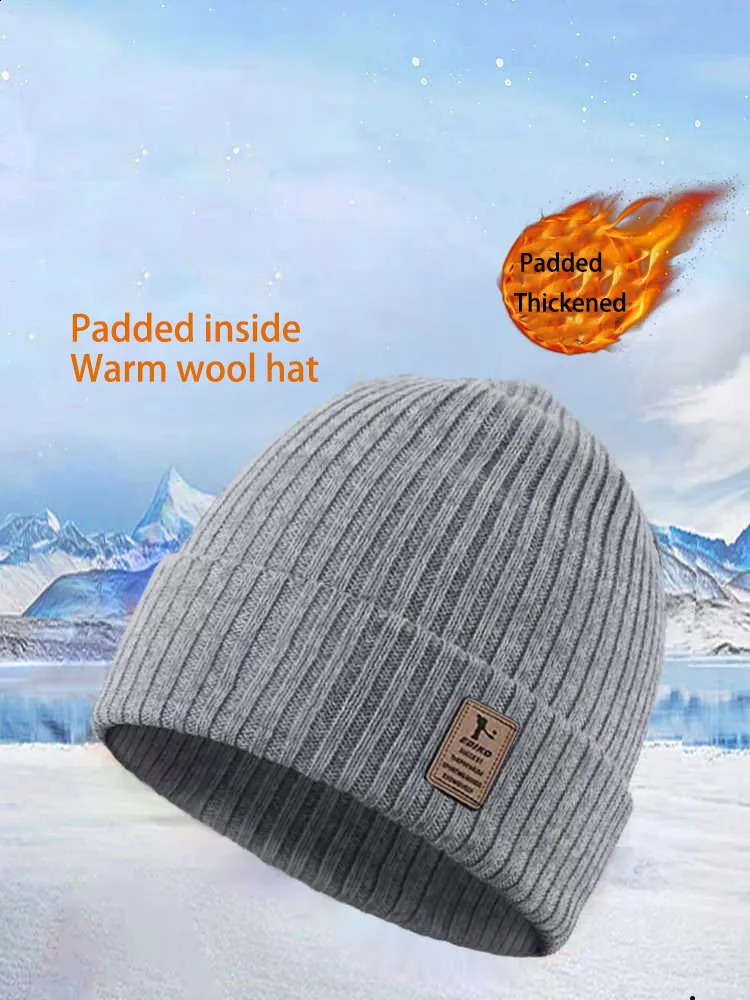 winter padded warm knitted cap wrapped head wool woolen mens double thickening set ski 241226