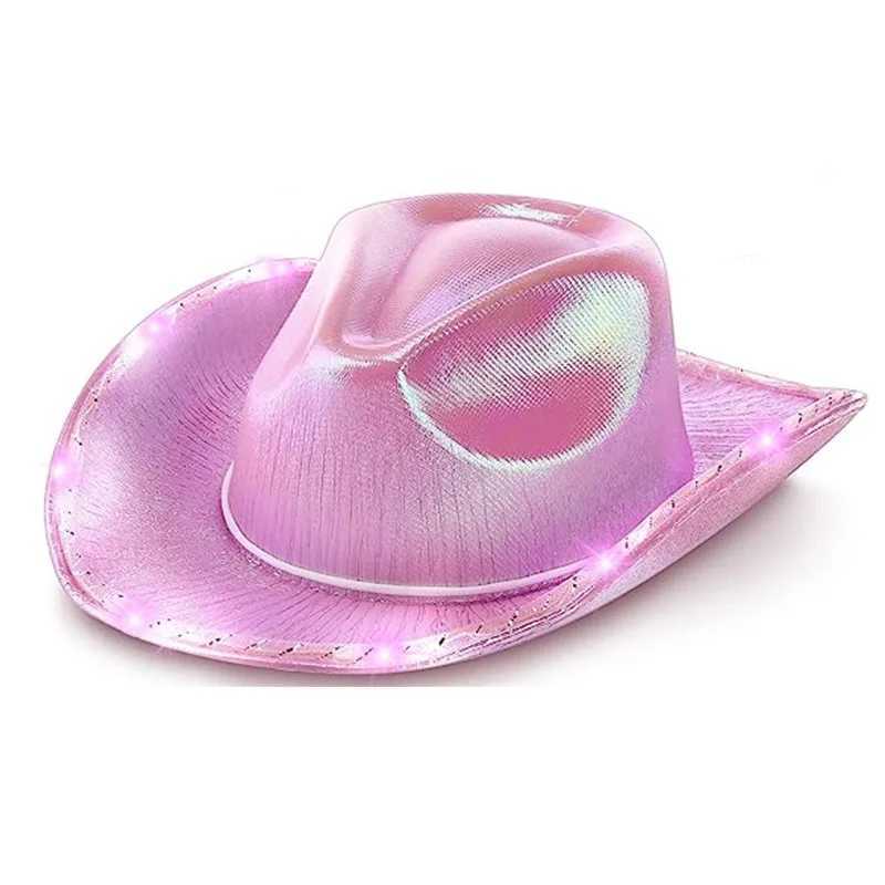 Western style cowboy hat retro style sequin LED light Brim jazz top hat Birtay party nightclub felt denim C W241225