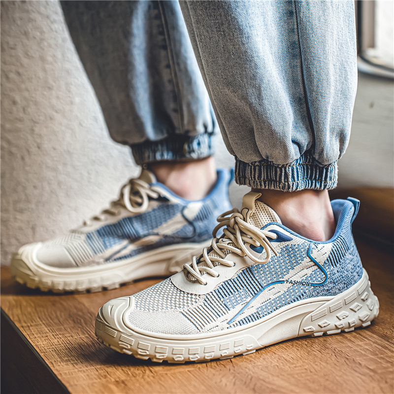 Men Sports Shoes Fashion Breathable Fly Woven Mesh Versatile Casual Style Anti-Slip Increasing Height Triple Black Beige Grey fashion