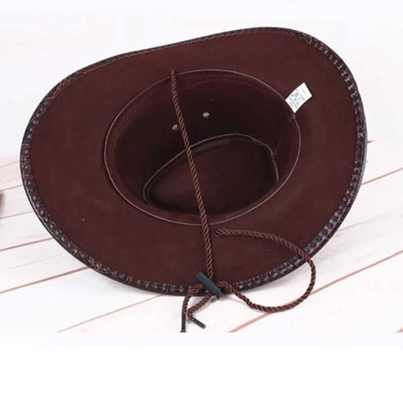 Vintage Leather Cowboy Basin Hat Breathable Hat Outdoor Leisure Vacation Summer W241225