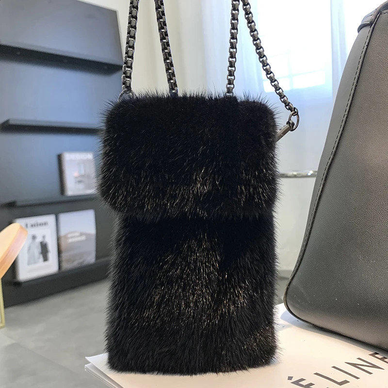 2024 Mink Fur Crossbody Bag Cute Exquisite Coin Purse Small Mobile Phone Bag Womens All-Match Shoulder Phone Bag241226