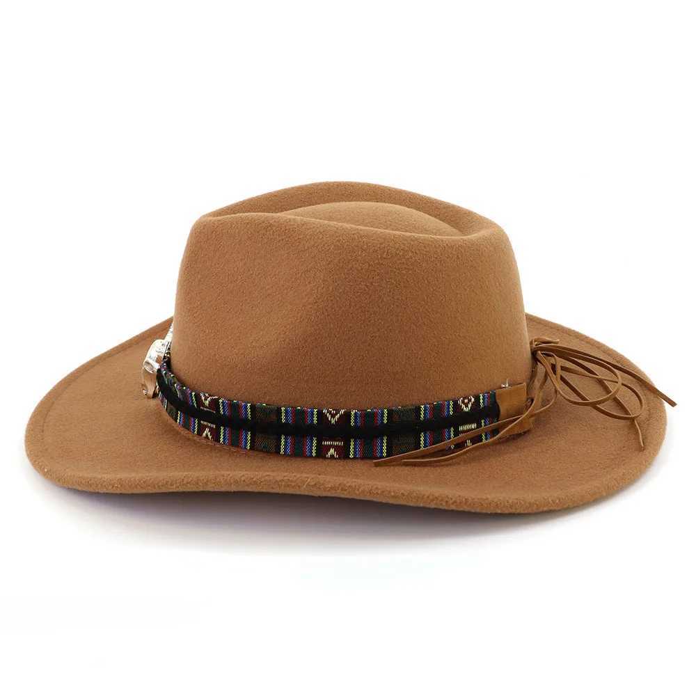 Western Cowboy Band Cowboy Hat European American Men and Women Autumn Peach Heart Top Felt C Panama Outdoor Sunshine Protection Cowboy Hat W241225