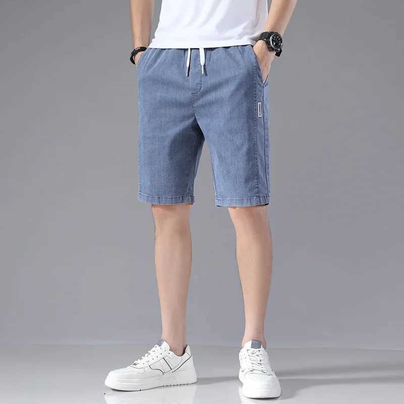 Summer denim shorts mens pure cotton drawstring gym shorts loose fit suitable for khaki running pants mens W241226