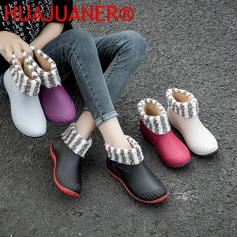 Water Shoes Women Shoes Ankle Rain Boots Rubber PVC Rainboots Waterproof Women Slip On Fashion Fishing Boots Flats Footwear 241226